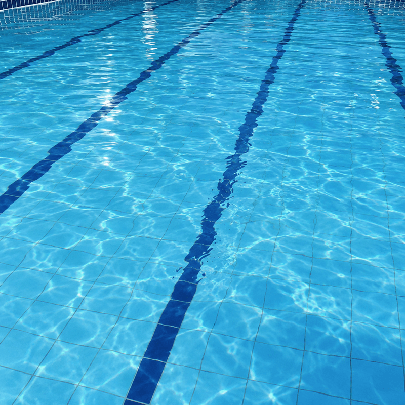 Piscina da Saltibum com raias e água clara iluminada pelo sol